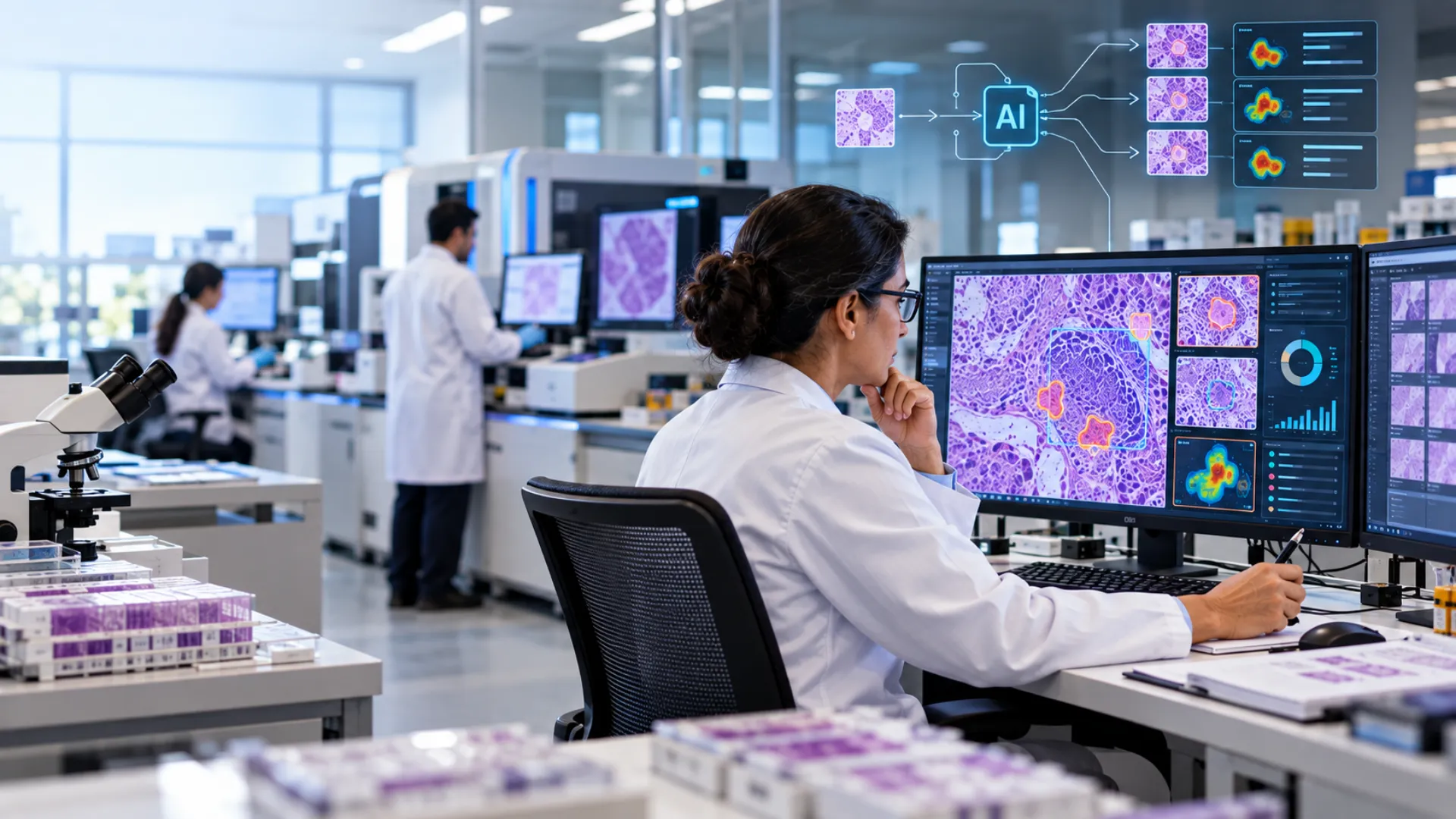 Scientist examining a sample in the lab